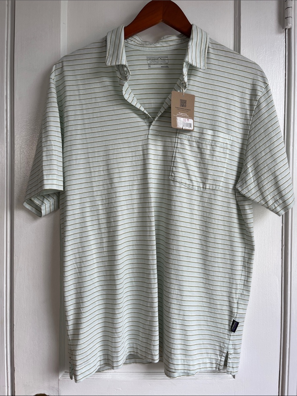 Men's Patagonia Light Green Striped Polo Shirt
